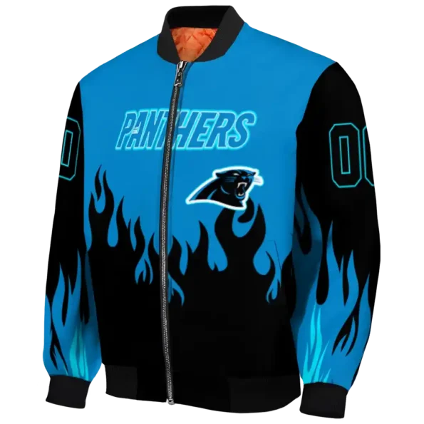 custom carolina panthers flame border blue black bomber jacket best selling