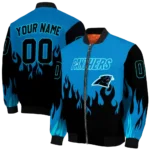custom carolina panthers flame border blue black bomber jacket best selling