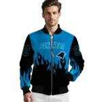 custom carolina panthers flame border blue black bomber jacket best selling