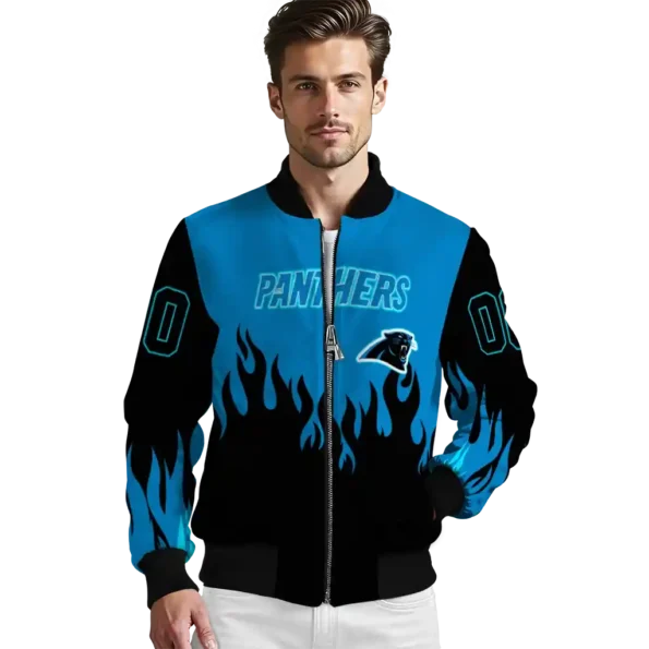 custom carolina panthers flame border blue black bomber jacket high quality