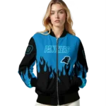custom carolina panthers flame border blue black bomber jacket best selling