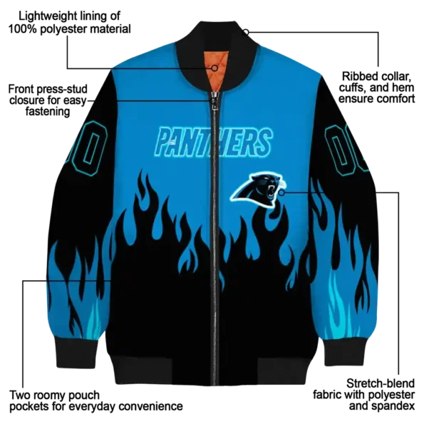 custom carolina panthers flame border blue black bomber jacket new arrival