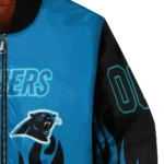 custom carolina panthers flame border blue black bomber jacket best selling