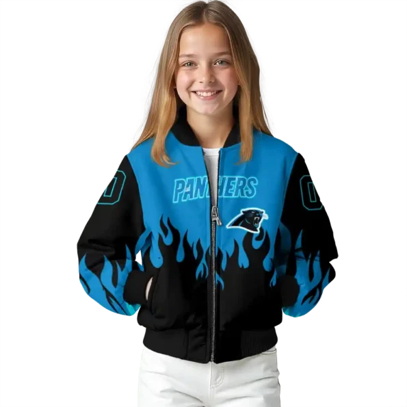 custom carolina panthers flame border blue black bomber jacket top rated