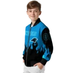 custom carolina panthers flame border blue black bomber jacket best selling