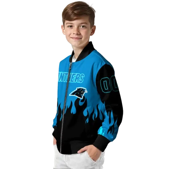 custom carolina panthers flame border blue black bomber jacket trendy