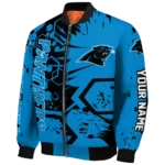 custom carolina panthers hexagon cluster blue black bomber jacket best selling