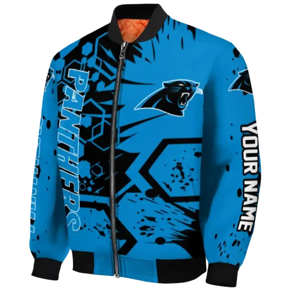 custom carolina panthers hexagon cluster blue black bomber jacket best selling
