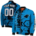 custom carolina panthers hexagon cluster blue black bomber jacket best selling