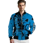 custom carolina panthers hexagon cluster blue black bomber jacket best selling