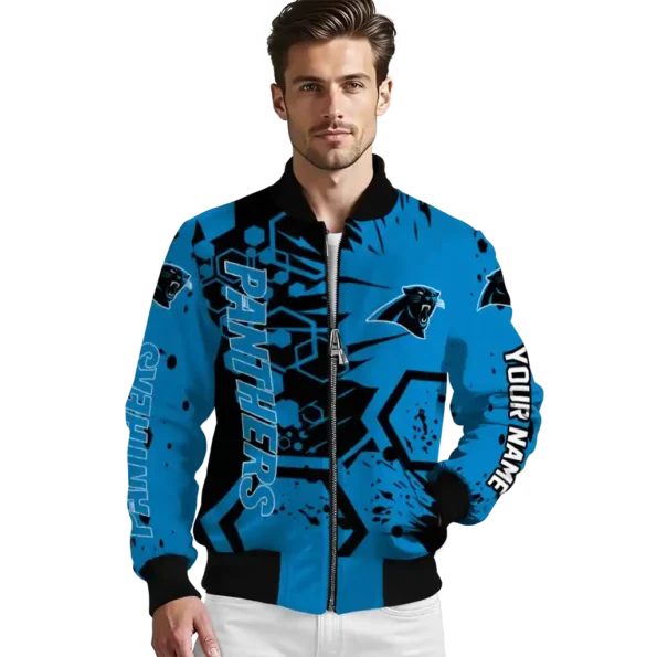 custom carolina panthers hexagon cluster blue black bomber jacket high quality