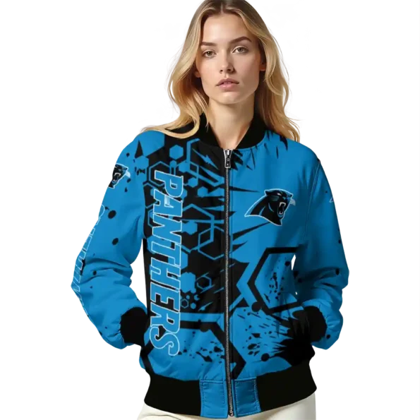 custom carolina panthers hexagon cluster blue black bomber jacket latest model