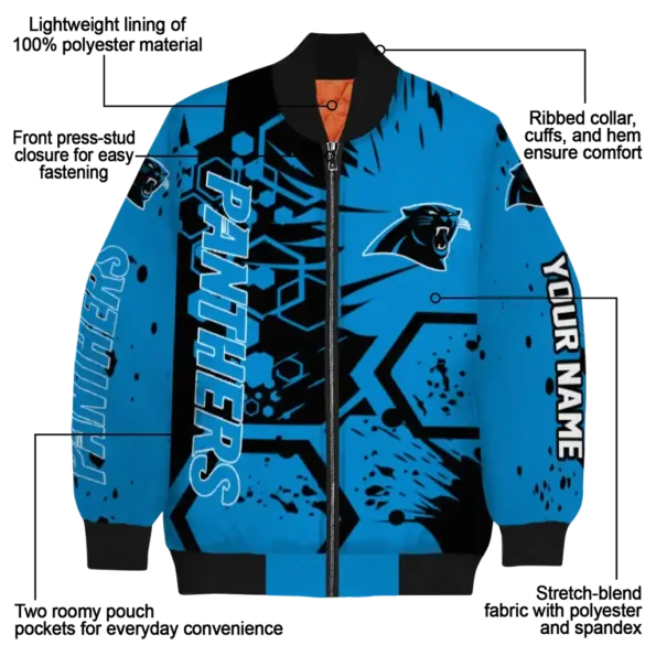 custom carolina panthers hexagon cluster blue black bomber jacket new arrival