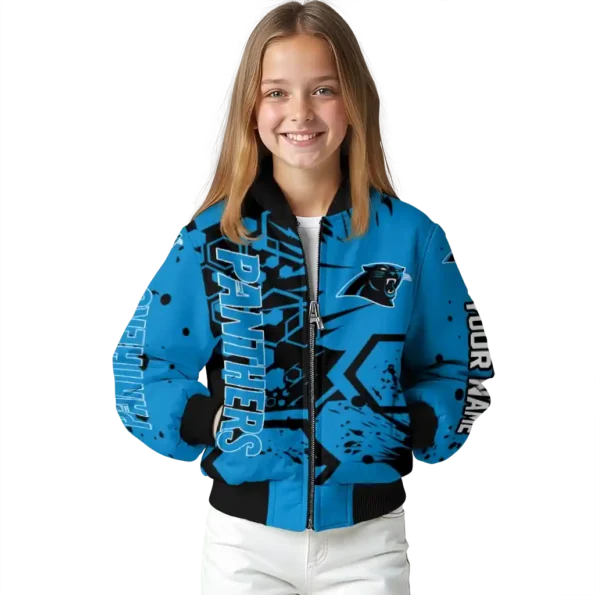custom carolina panthers hexagon cluster blue black bomber jacket top rated