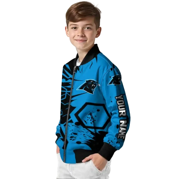 custom carolina panthers hexagon cluster blue black bomber jacket trendy