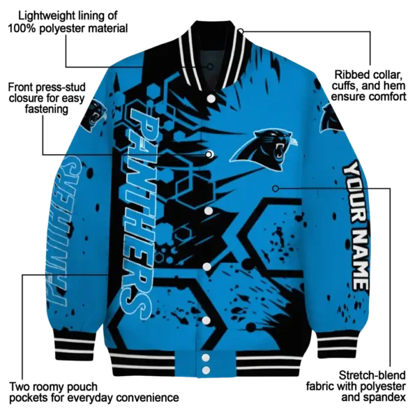 custom carolina panthers hexagon cluster blue black varsity jacket new arrival.webp