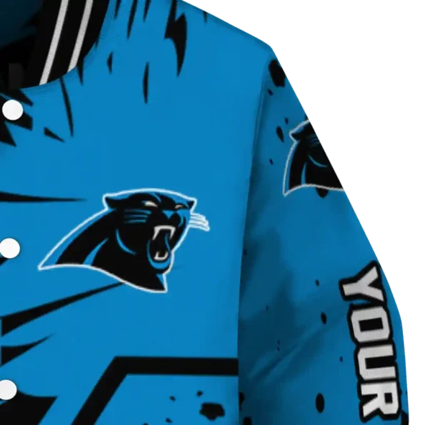 custom carolina panthers hexagon cluster blue black varsity jacket premium grade.webp