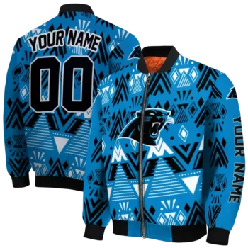 custom carolina panthers pyramid shapes blue bomber jacket fashion forward