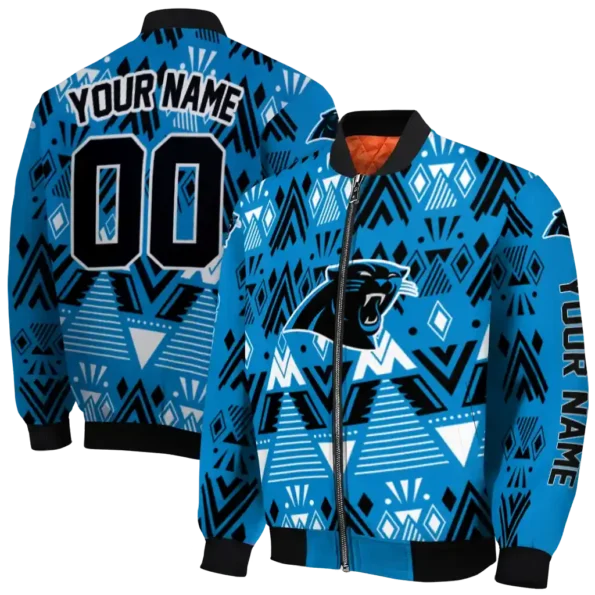 custom carolina panthers pyramid shapes blue bomber jacket fashion forward