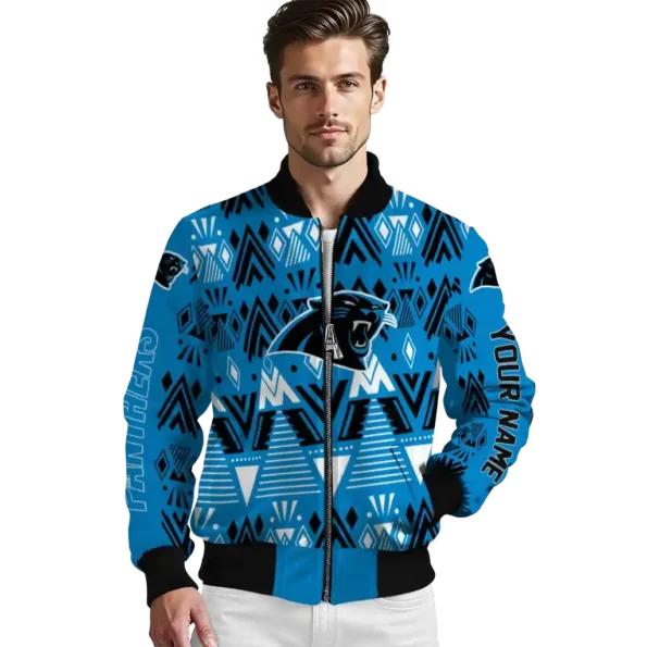 custom carolina panthers pyramid shapes blue bomber jacket high quality