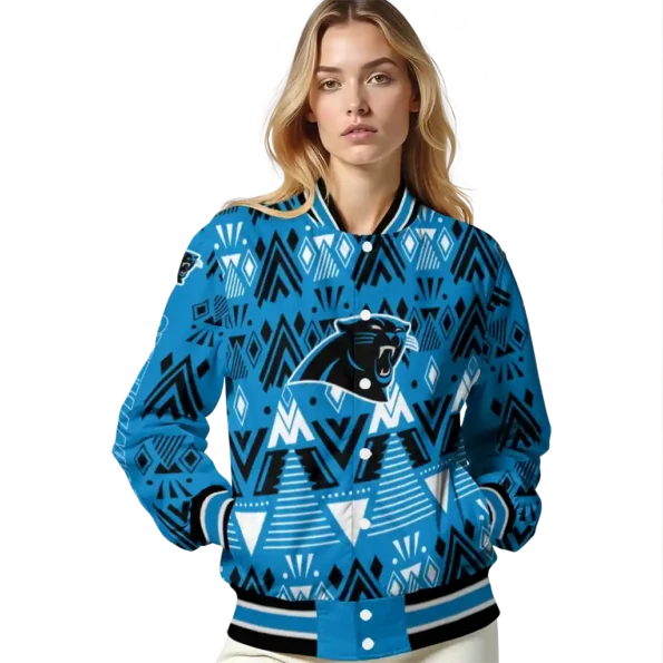custom carolina panthers pyramid shapes blue varsity jacket latest model.webp