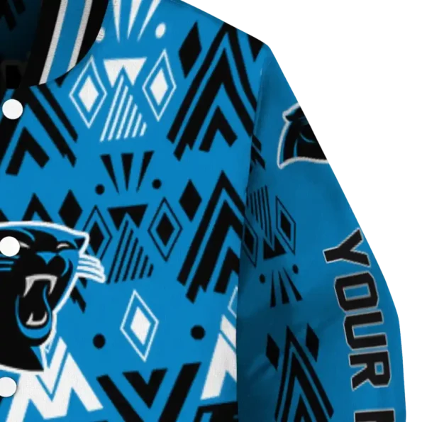 custom carolina panthers pyramid shapes blue varsity jacket premium grade.webp