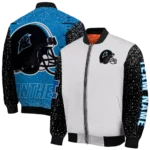 custom carolina panthers speckled arms blue gray bomber jacket best selling