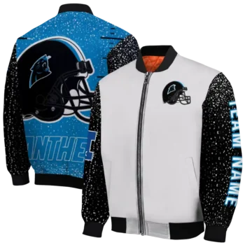 custom carolina panthers speckled arms blue gray bomber jacket fashion forward