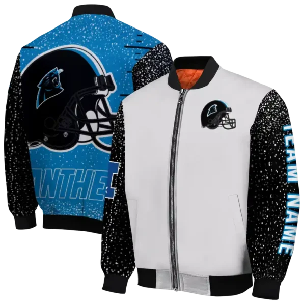 custom carolina panthers speckled arms blue gray bomber jacket fashion forward
