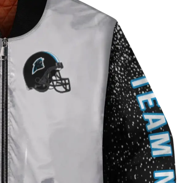custom carolina panthers speckled arms blue gray bomber jacket premium grade