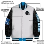 custom carolina panthers speckled arms blue gray varsity jacket best selling.webp