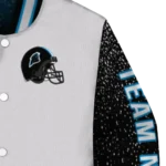custom carolina panthers speckled arms blue gray varsity jacket best selling.webp