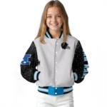 custom carolina panthers speckled arms blue gray varsity jacket best selling.webp