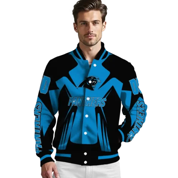 custom carolina panthers spider mark blue black crocs varsity jacket high quality.webp