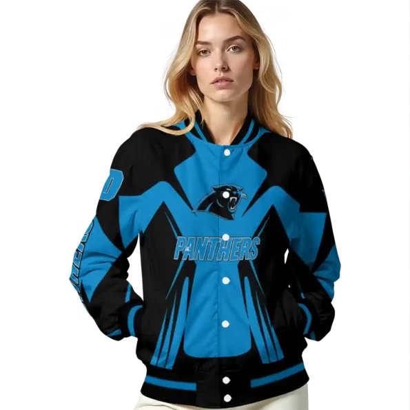 custom carolina panthers spider mark blue black crocs varsity jacket latest model.webp