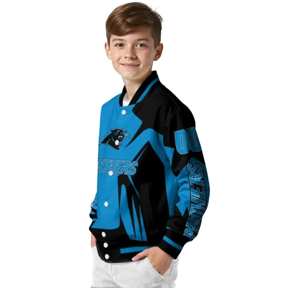 custom carolina panthers spider mark blue black crocs varsity jacket trendy.webp