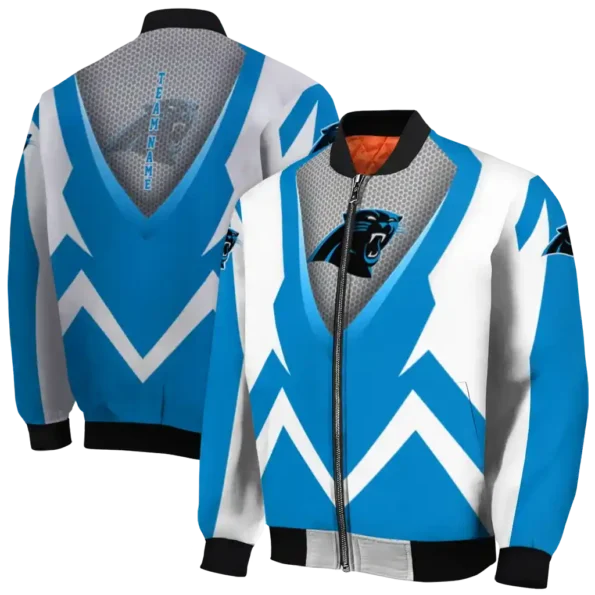 custom carolina panthers v stripes blue white bomber jacket fashion forward