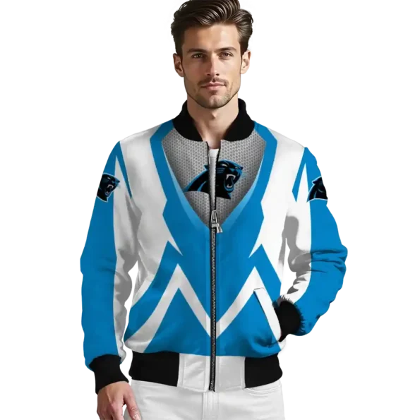 custom carolina panthers v stripes blue white bomber jacket high quality