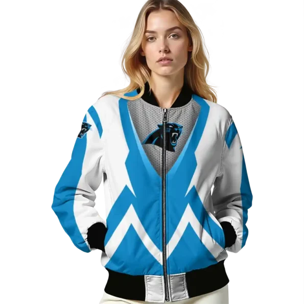 custom carolina panthers v stripes blue white bomber jacket latest model
