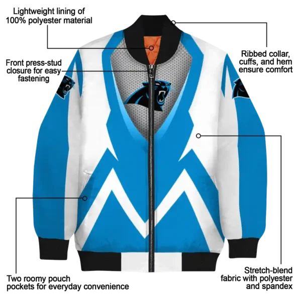custom carolina panthers v stripes blue white bomber jacket new arrival