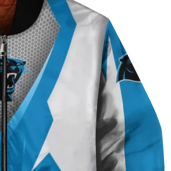 custom carolina panthers v stripes blue white bomber jacket premium grade