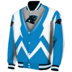 custom carolina panthers v stripes blue white varsity jacket best selling.webp