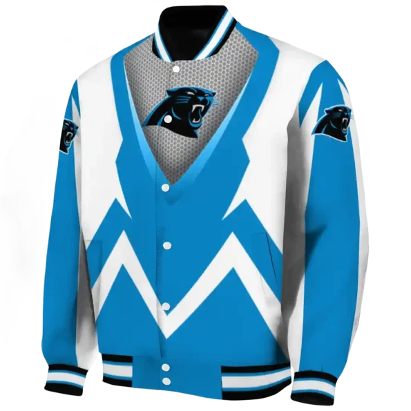 custom carolina panthers v stripes blue white varsity jacket best selling.webp