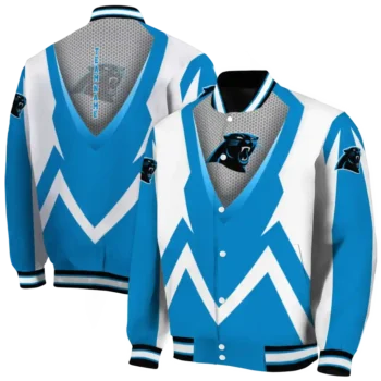 custom carolina panthers v stripes blue white varsity jacket fashion forward.webp