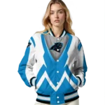 custom carolina panthers v stripes blue white varsity jacket best selling.webp