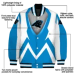 custom carolina panthers v stripes blue white varsity jacket best selling.webp