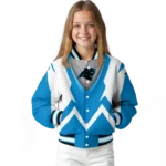 custom carolina panthers v stripes blue white varsity jacket best selling.webp