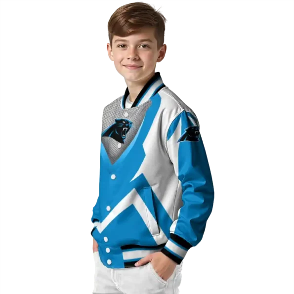 custom carolina panthers v stripes blue white varsity jacket trendy.webp
