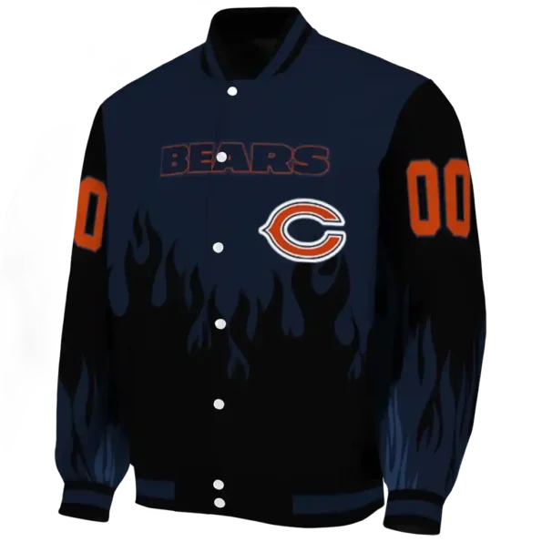 custom chicago bears flame border blue black varsity jacket best selling.webp