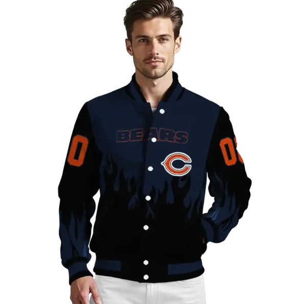 custom chicago bears flame border blue black varsity jacket high quality.webp